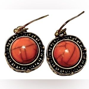 Coral Brass Dangle Earrings